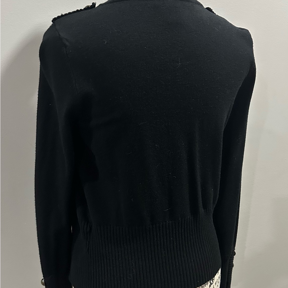 Black Zippered Cardigan with Button Accents - Size Small - Picture 6 of 8